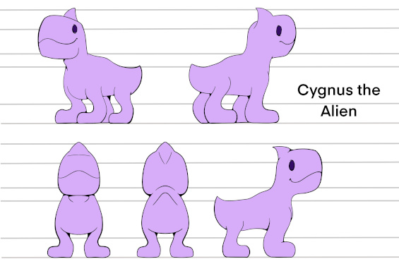 A turnaround of a purple quadrupedal alien