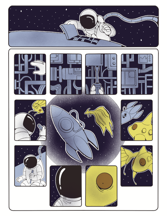 A comic page of an astronaut meeting an alien fish