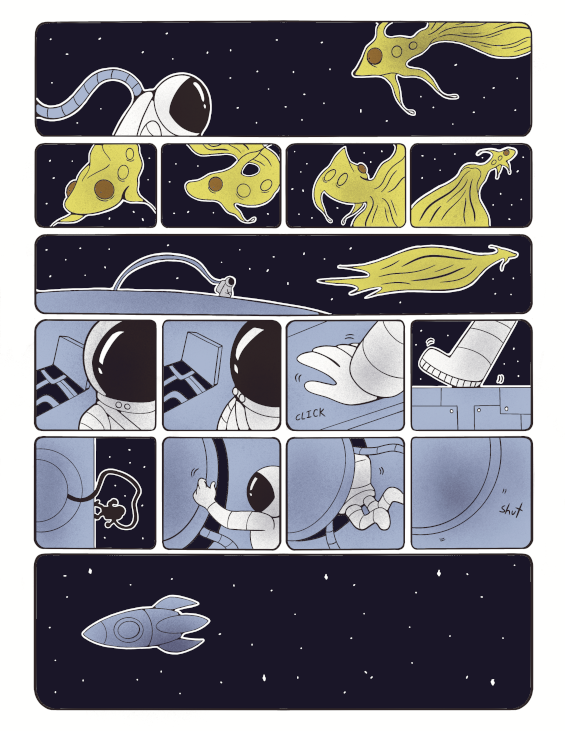 A second page of an astronaut meeting an alien fish